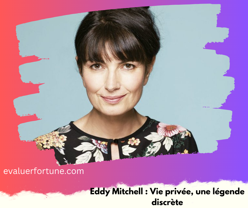 Personne avec visage flouté portant une robe à motifs floraux, fond coloré avec texte "Eddy Mitchell : Vie privée, une légende discrète".