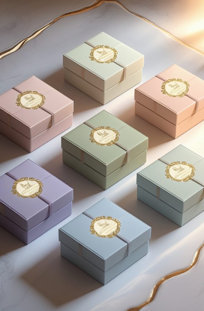 Soft Pastel Tones with Gold Foil Accents Packaging Ideas