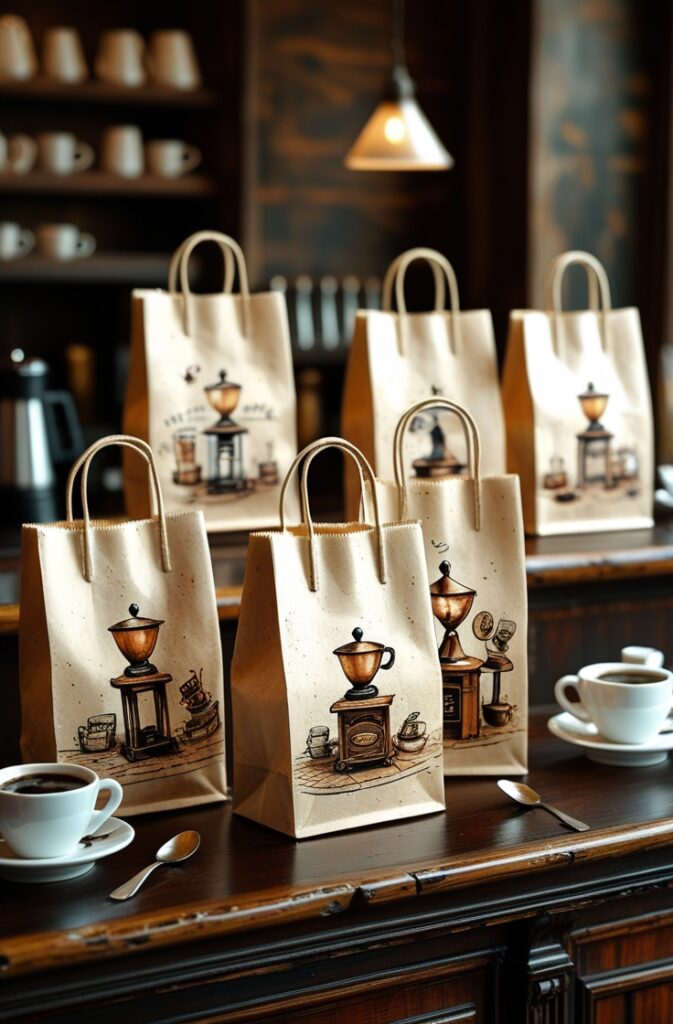 Vintage-Style Paper Bags with Hand-Drawn Illustrations